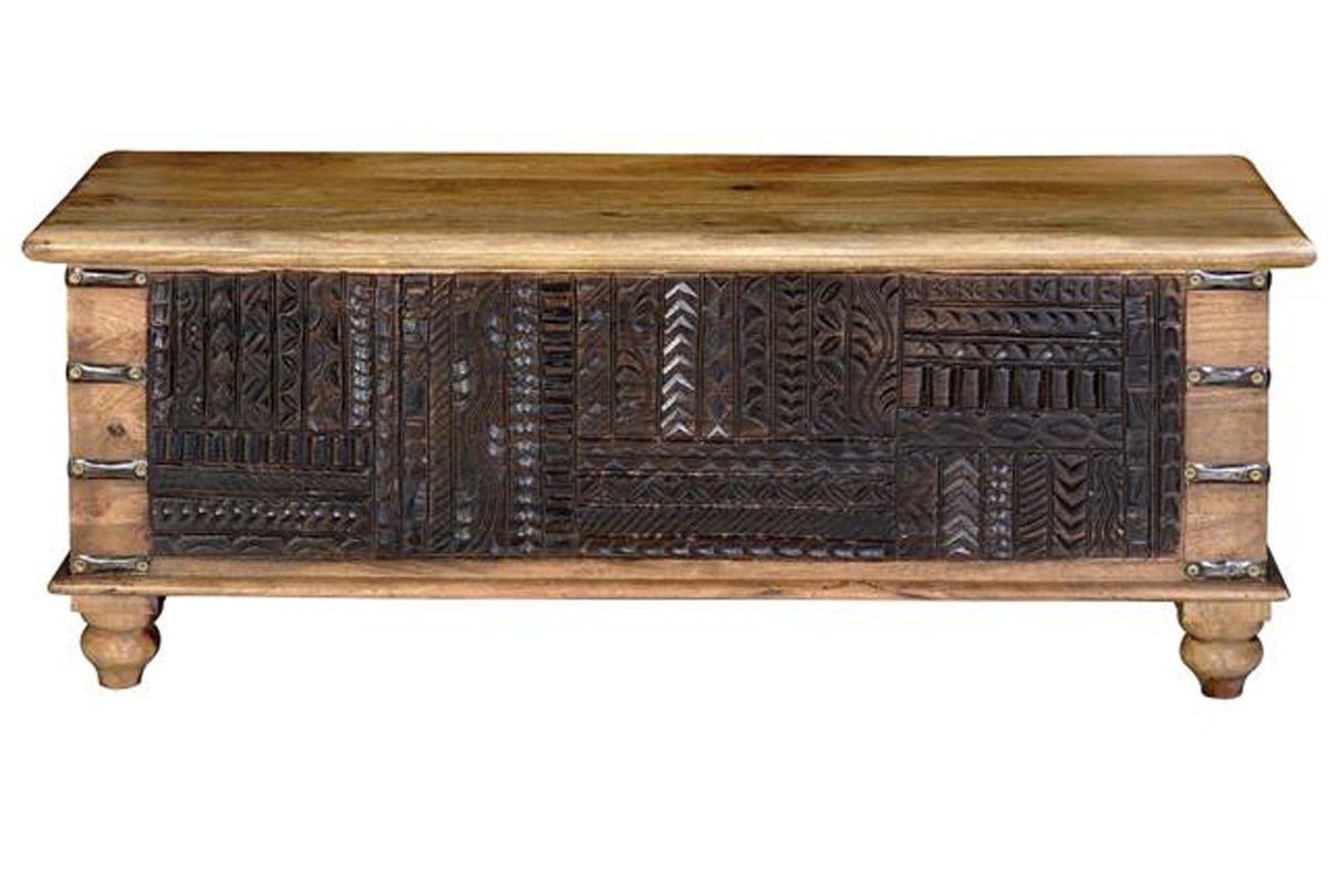 Coffre de rangement en bois de manguier - l. 116 x p. 40 x h. 45