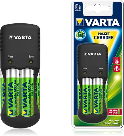 Chargeur ECO CHARGER – VARTA: avec 4 piles rechargeables AA (2100 mAh)