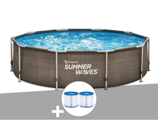 Piscine Tubulaire Summer Waves Active Frame Pool Ronde Effet Rotin 305