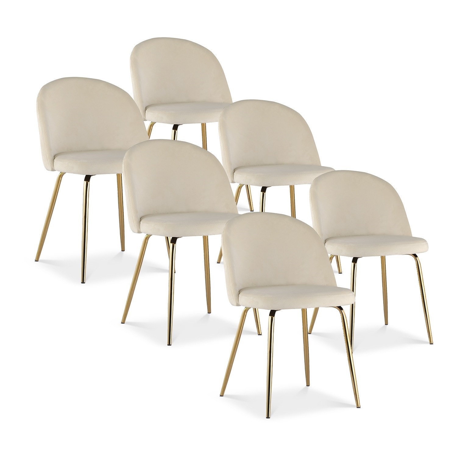 Lot de 6 chaises cecilia velours beige pieds or INTENSEDECO Pas Cher