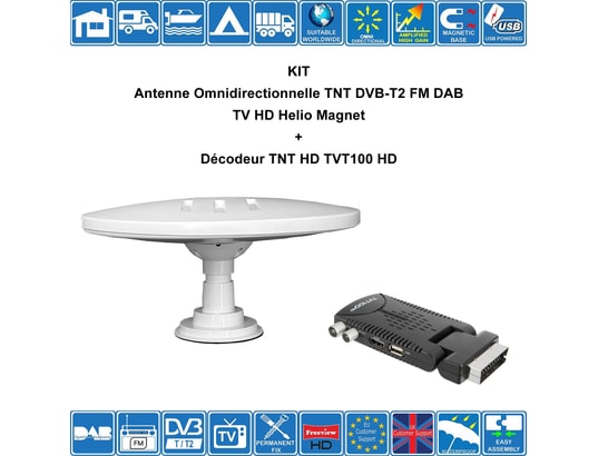 Kit Antenne TV TNT 360 HD extérieure amplifiée omnidirectionnelle