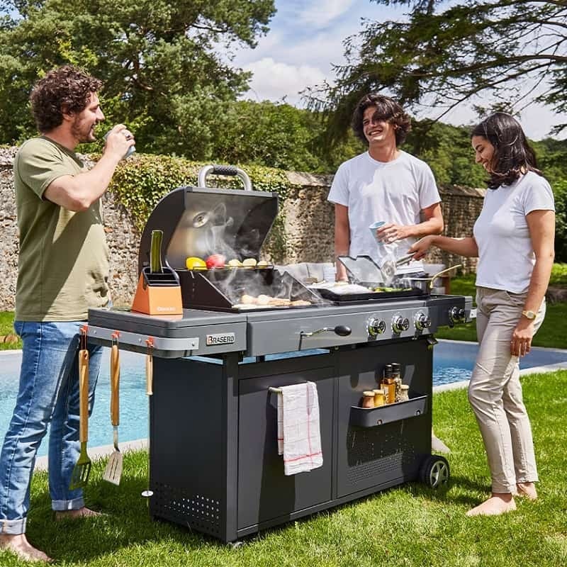 Barbecue à Charbon + Plancha à Gaz Bi Energy Gun Metal Brasero Favex FAVEX