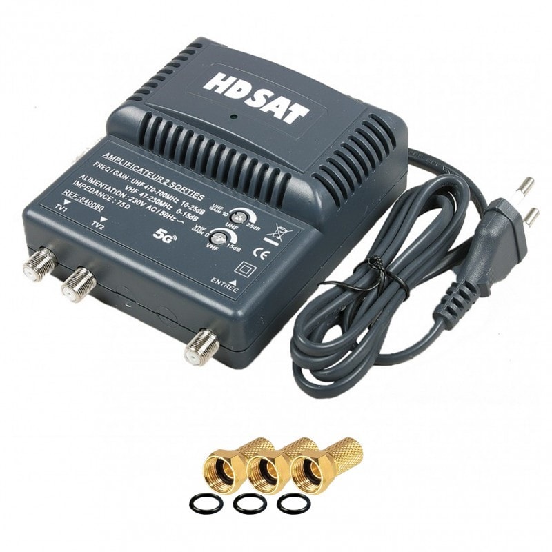 Amplificatore TVS 8-01 Per Segnale TV E FM - 2 Uscite Da 12 DB Per Migliorare La Ricezione