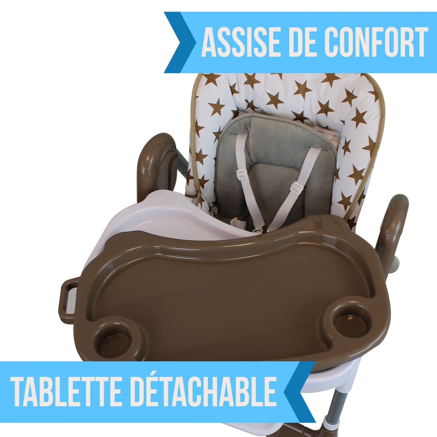 Chaise haute bébé pliable réglable hauteur, dossier et tablette - ptit  Monsieur Bebe