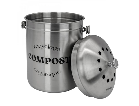 Composteur, bac, poubelle à compost de cuisine - 5 l - inox LINXOR