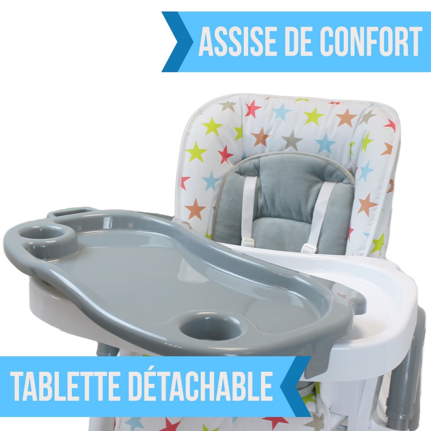 Housse d'assise pour chaise haute bébé enfant gamme Ptit - Ptit stars  multicolore