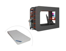 Lit mezzanine gamer NOAH avec bureau et rangements intégrés - 90 x 200 cm -  Avec LEDs - Anthracite et rouge