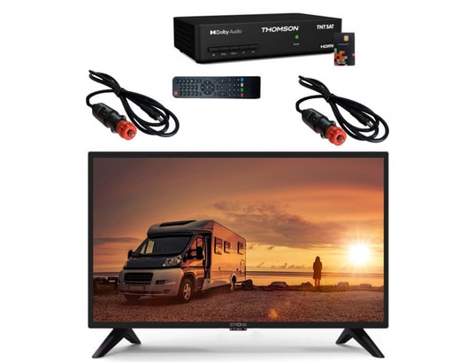 STRONG - Pack tv led 24 60cm téléviseur hd 12v + 2 câbles 12v +