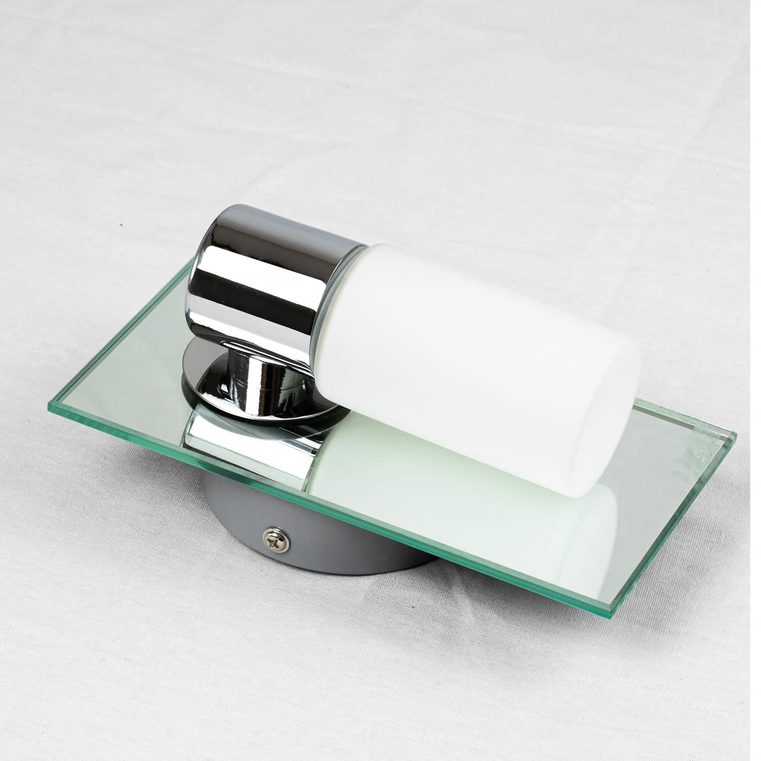 Applique murale salle de bain ip44 1 spot fixe design blanc chrome verre COREP Pas Cher