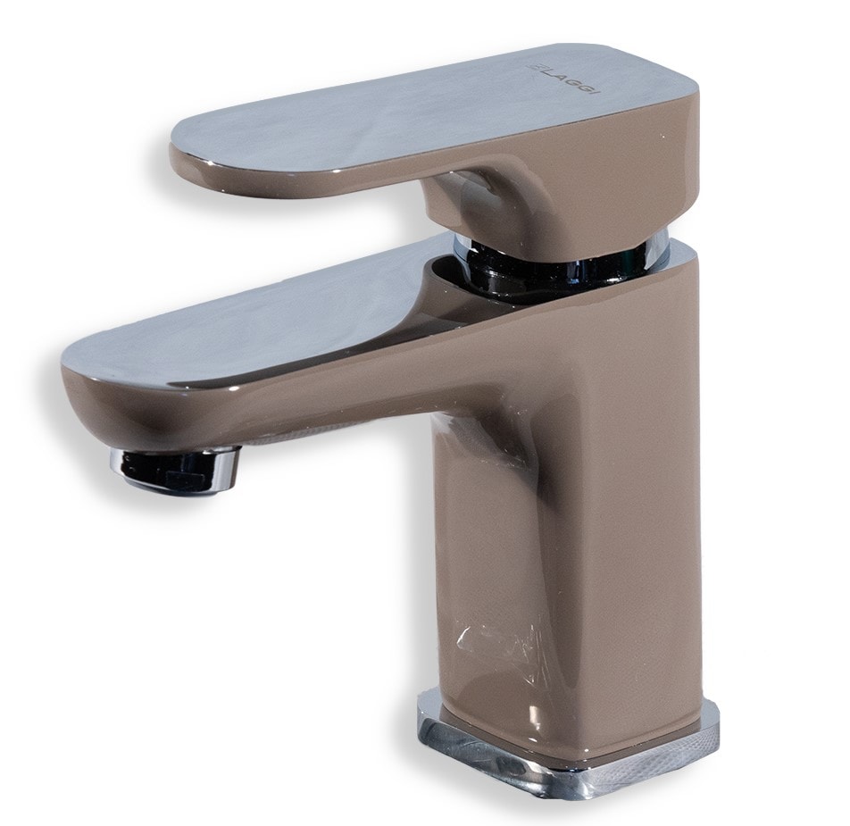 Robinet salle de bain mitigeur de lavabo bas chromé taupe anticalcaire avec  économie d'eau et vidage inclus