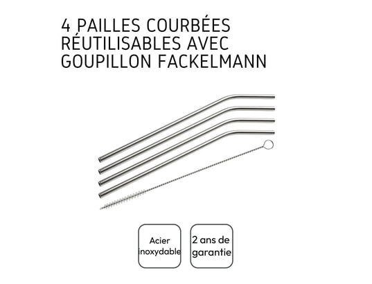 Lot De 4 Pailles Incurvées En Inox Avec Goupillon Fackelmann Bar Concept à  Prix Carrefour