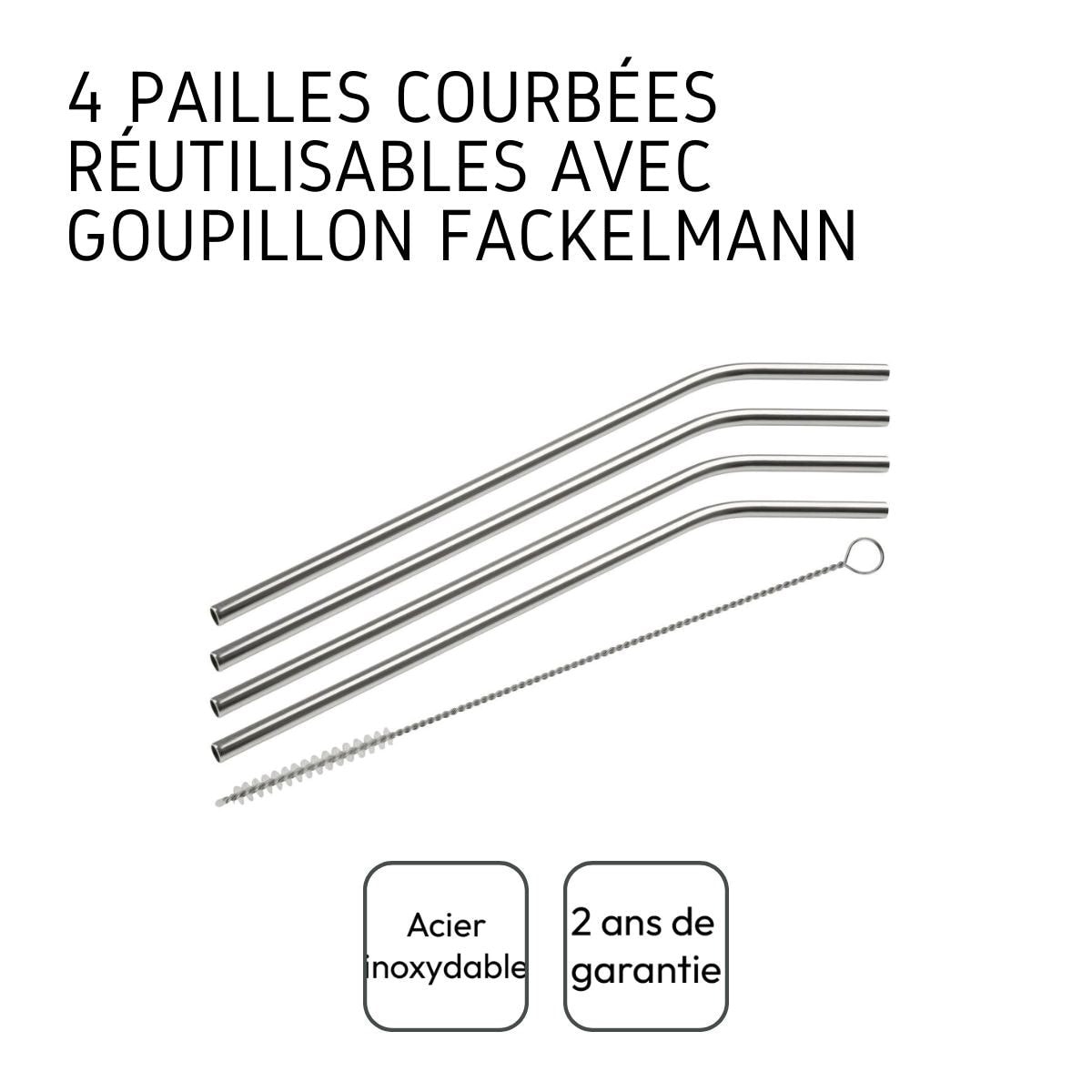 Lot De 4 Pailles Incurvées En Inox Avec Goupillon Fackelmann Bar Concept à  Prix Carrefour