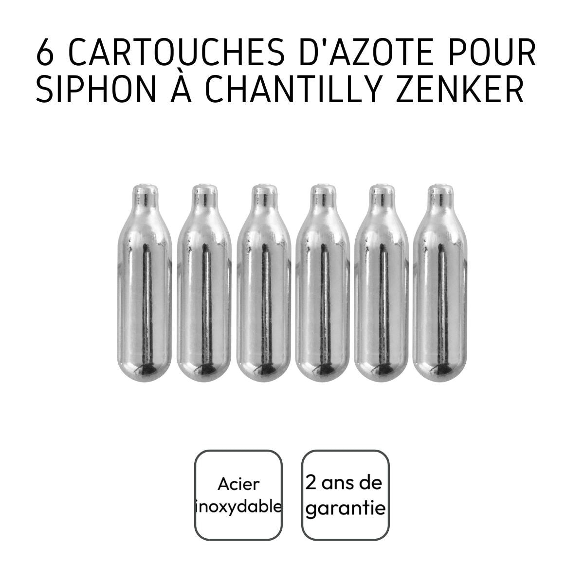 Lot de 6 cartouches de protoxyde d'azote pour siphon à chantilly zenker  ref.43091 ZENKER