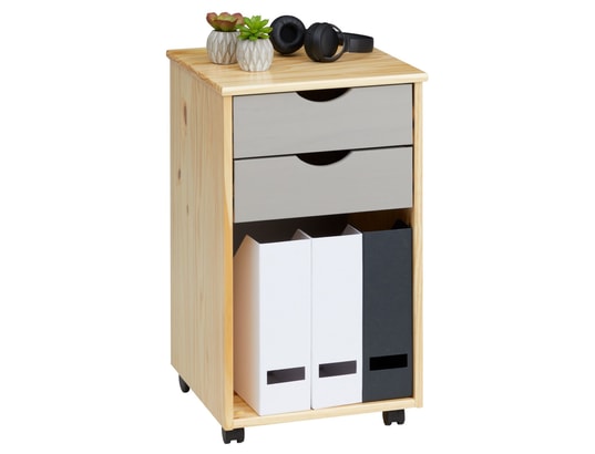Caisson de bureau kano, meuble de rangement sur roulettes avec 2 tiroirs et  1 niche, en