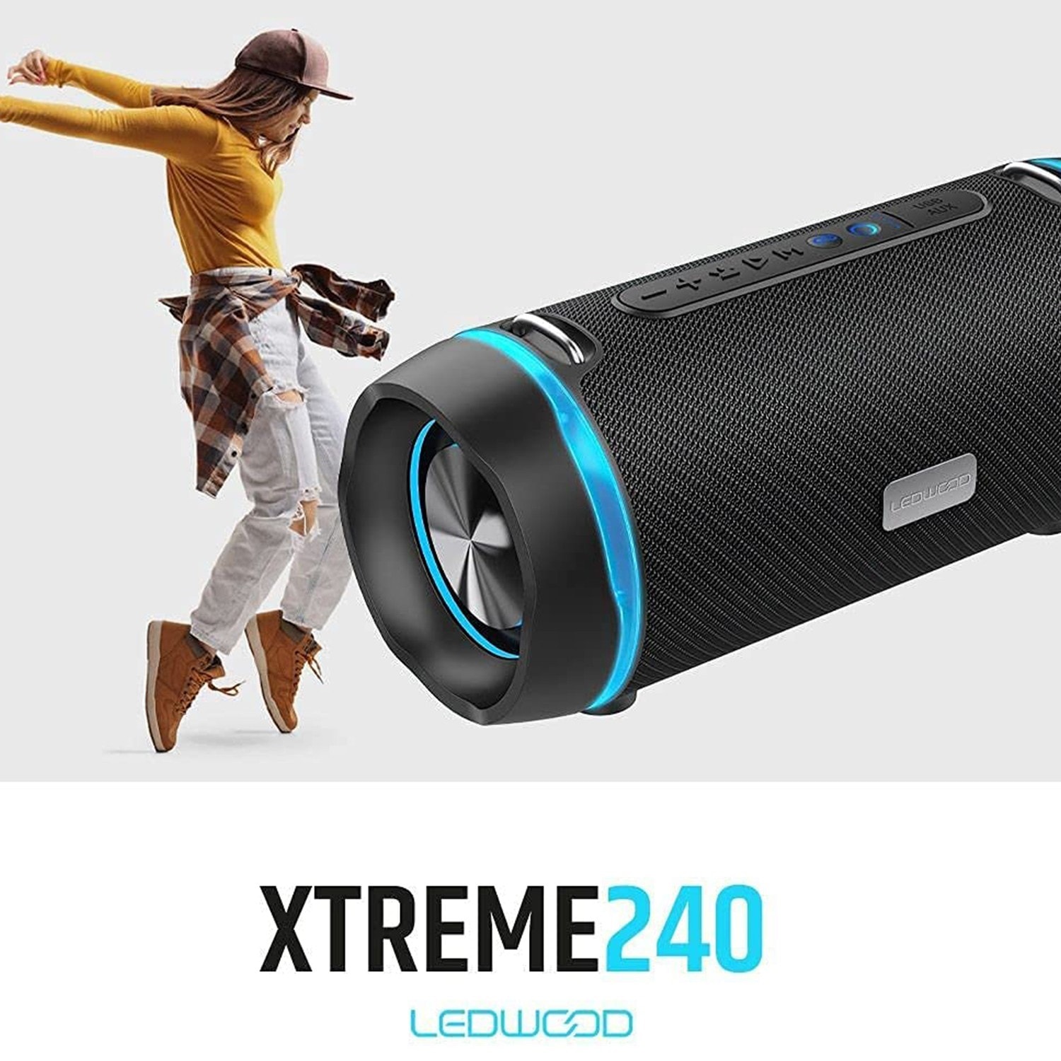 Enceinte Nomade Ledwood Xtreme Puissance W Avec Clairage Led Bleu Autnomie H