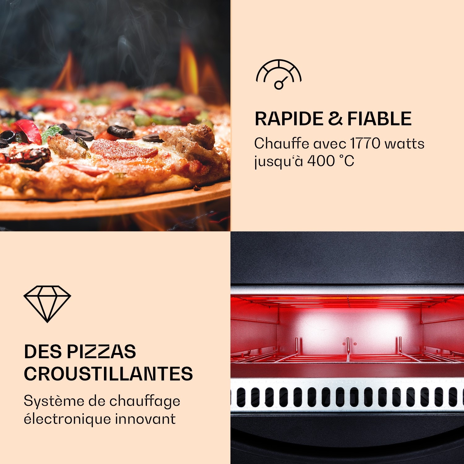 Four à Pizza Klarstein Diavolo Aux Pellets | 430°C Max | Pierre 33cm | Acier Inox | Transport Facile | Idéal Jardin Et Terrasse