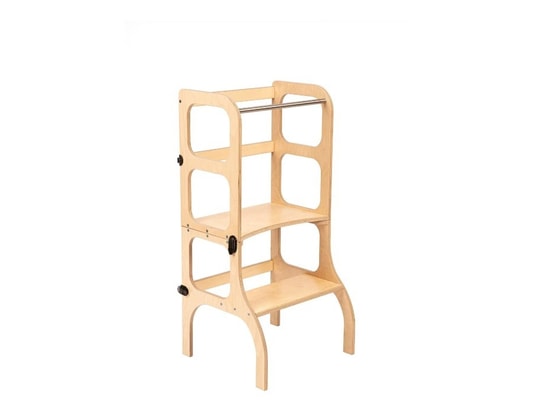 Tour d'apprentissage - table step'n'sit. Wooden / brass fermoirs