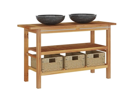 Vidaxl meuble de salle de bain lavabos en marbre noir bois teck massif