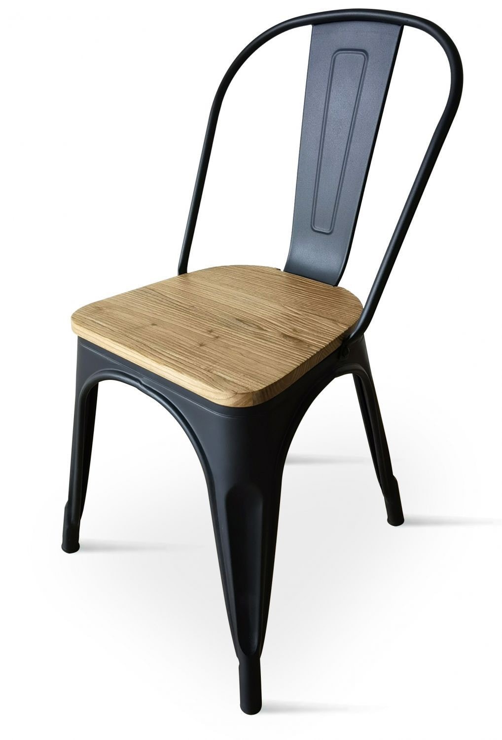 KOSMI - Lot de 4 Chaises en métal noir mat et assise bois clair –