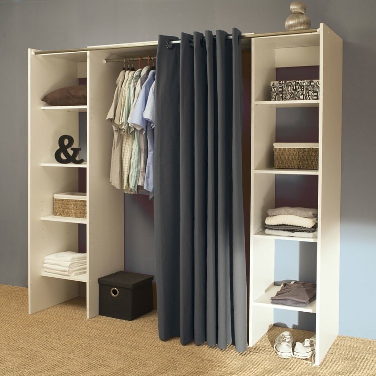 Dressing extensible profondeur 50cm avec rideau coton SYMBIOSIS MA