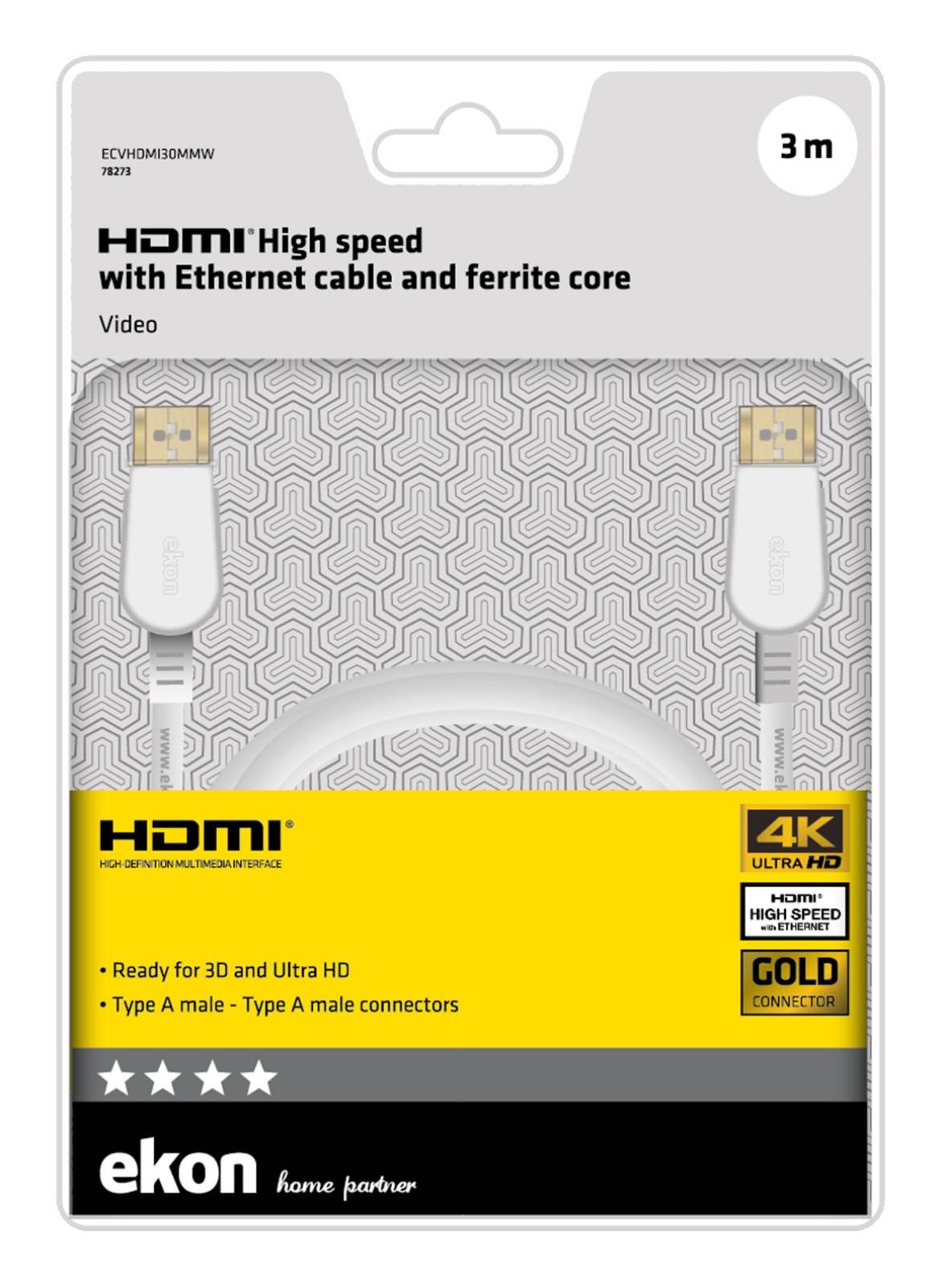 Câble HDMI SBS Câble HDMI 4K Ultra HD avec Ethernet 3m Pas Cher 