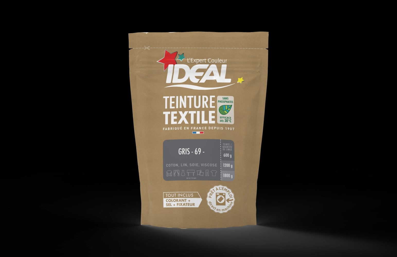 Teinture textile ideal gris 0.35 kilogramme IDEAL Pas Cher 