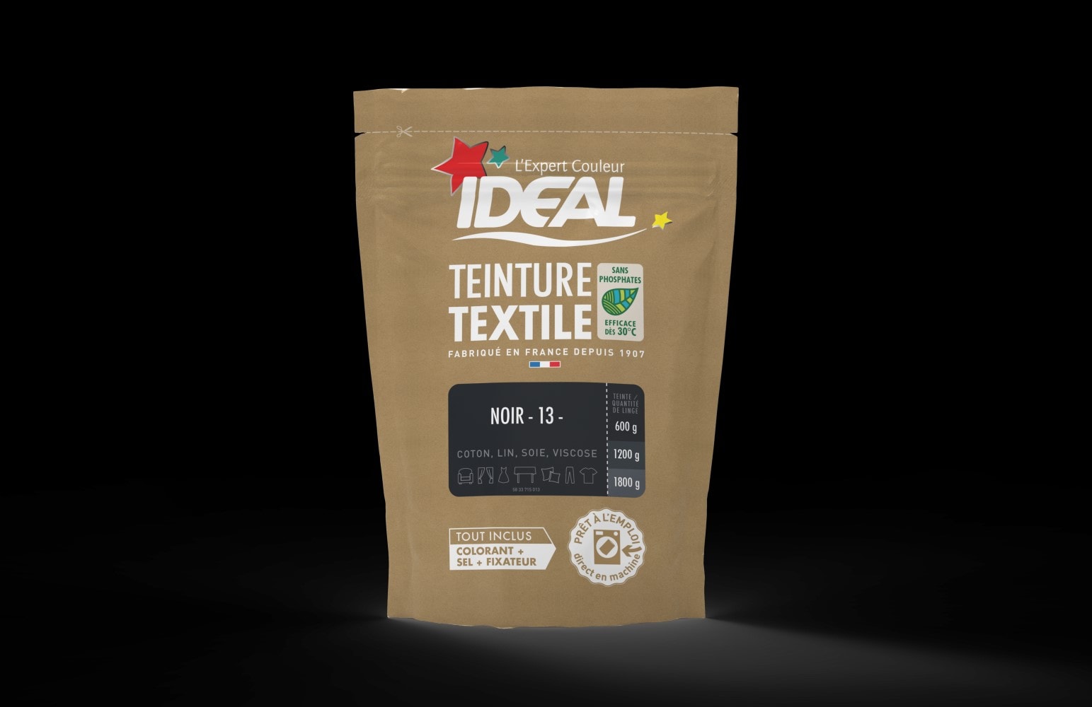 Teinture textile ideal noire 0.35 kilogramme IDEAL Pas Cher
