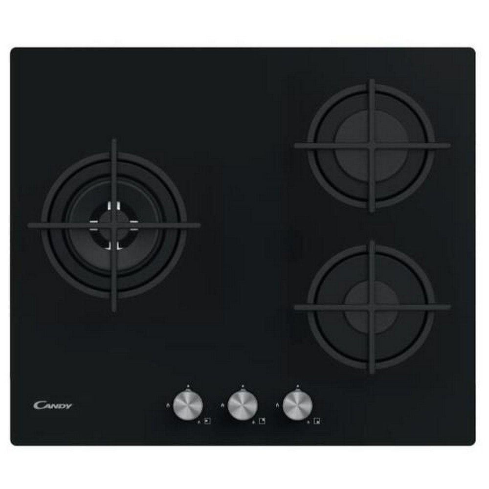 Plaque gaz candy verre 3 feux noir csg63b4pb CANDY