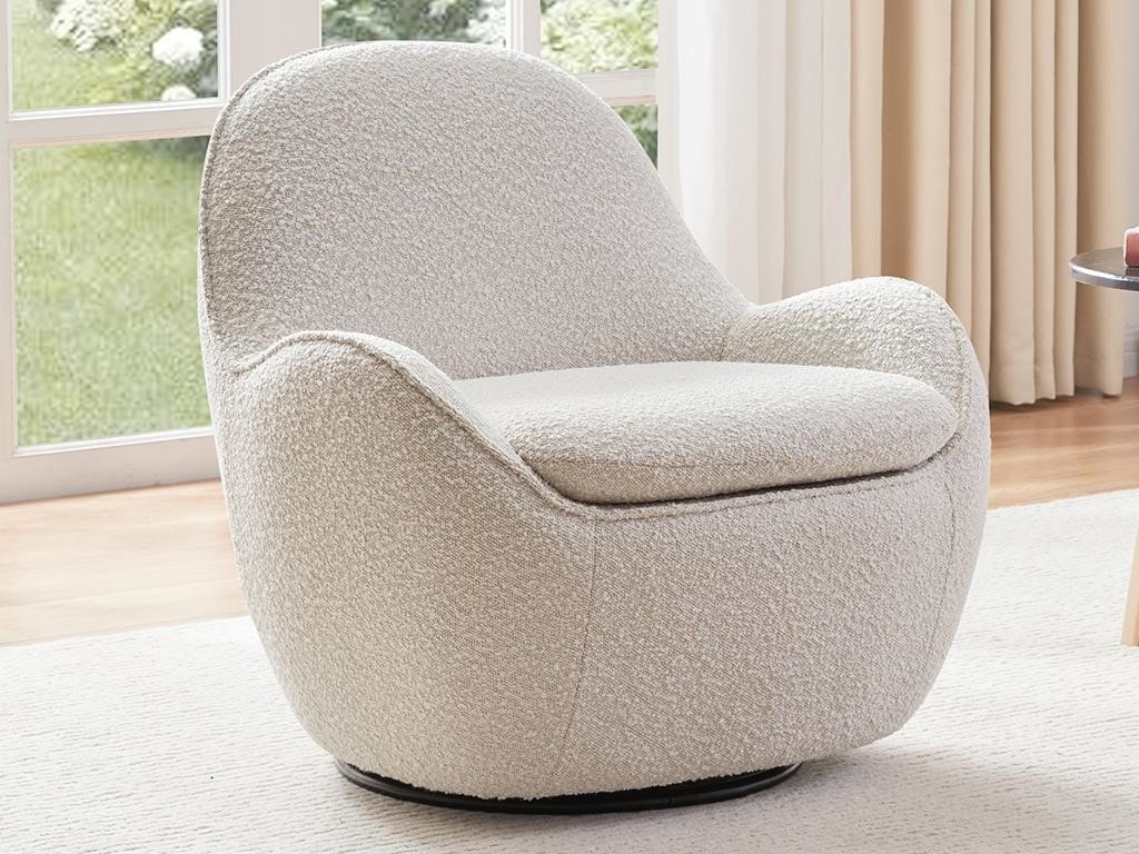 Fauteuil pivotant en tissu sherpa effet peau de mouton blanc matena VENTEUNIQUE