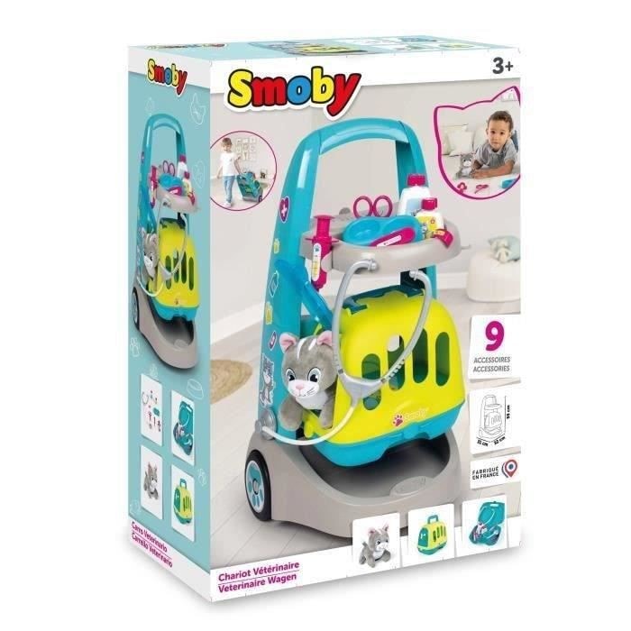 SMOBY - Chariot de ménage + aspirateur - 9 pièces - Dès 3 ans
