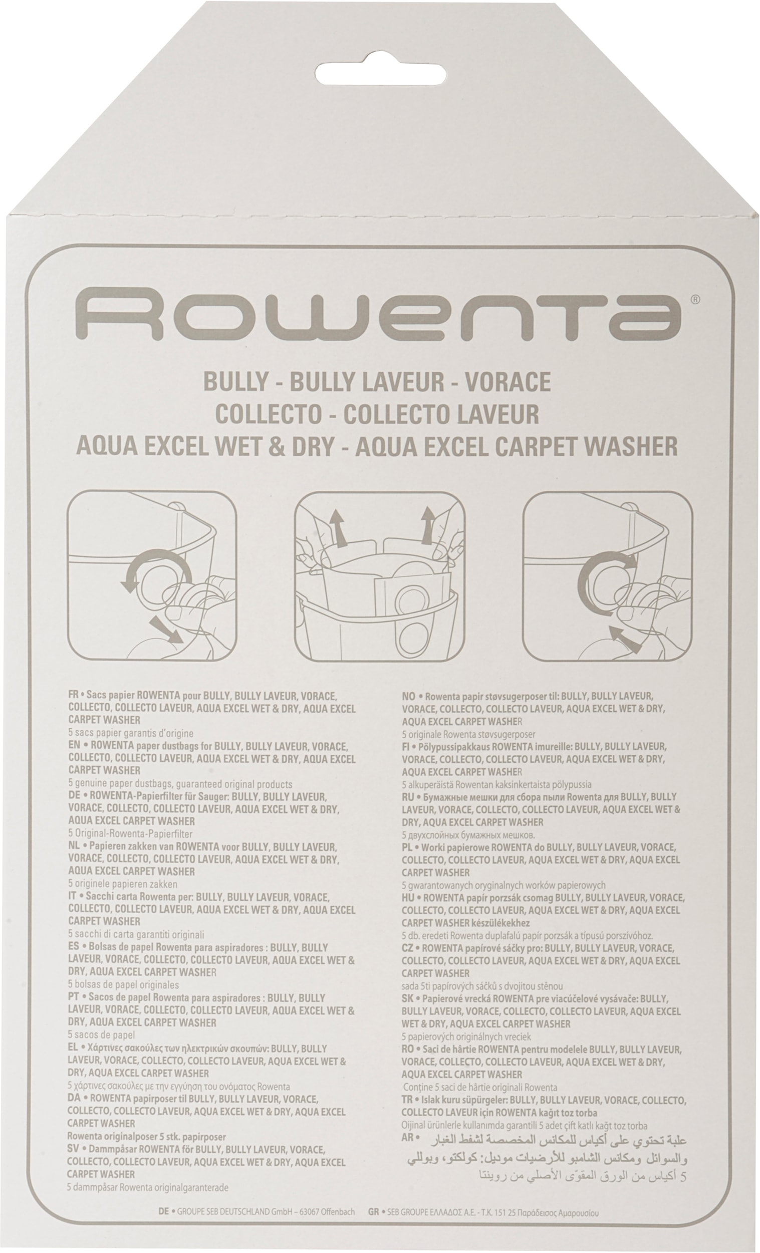 Sac aspirateur Rowenta Aqua Excell Bully Collecto Vorace