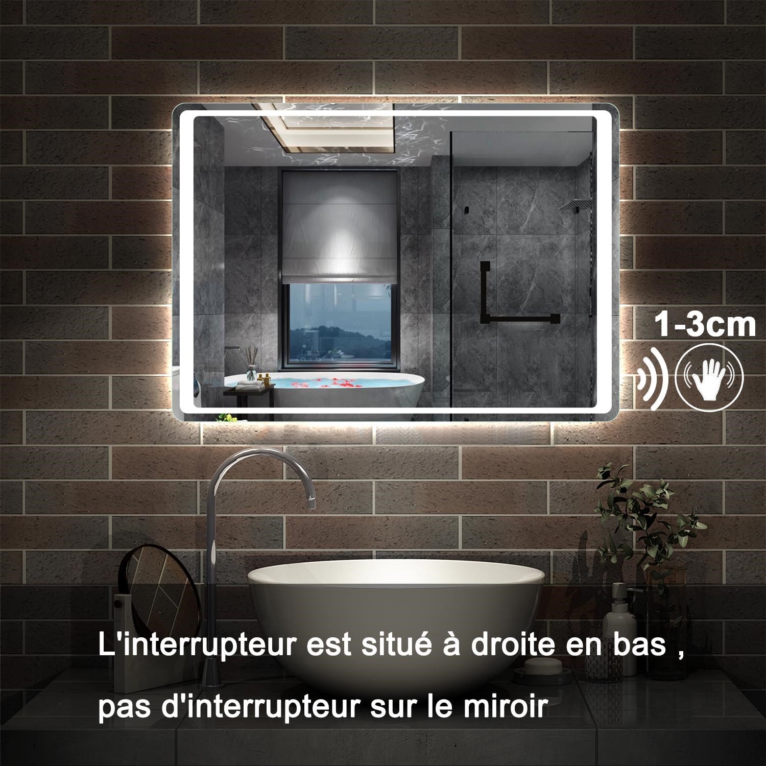 AICA Miroir lumineux 80x60cm avec Dimmable, miroir salle de bain led mural | Leroy Merlin
