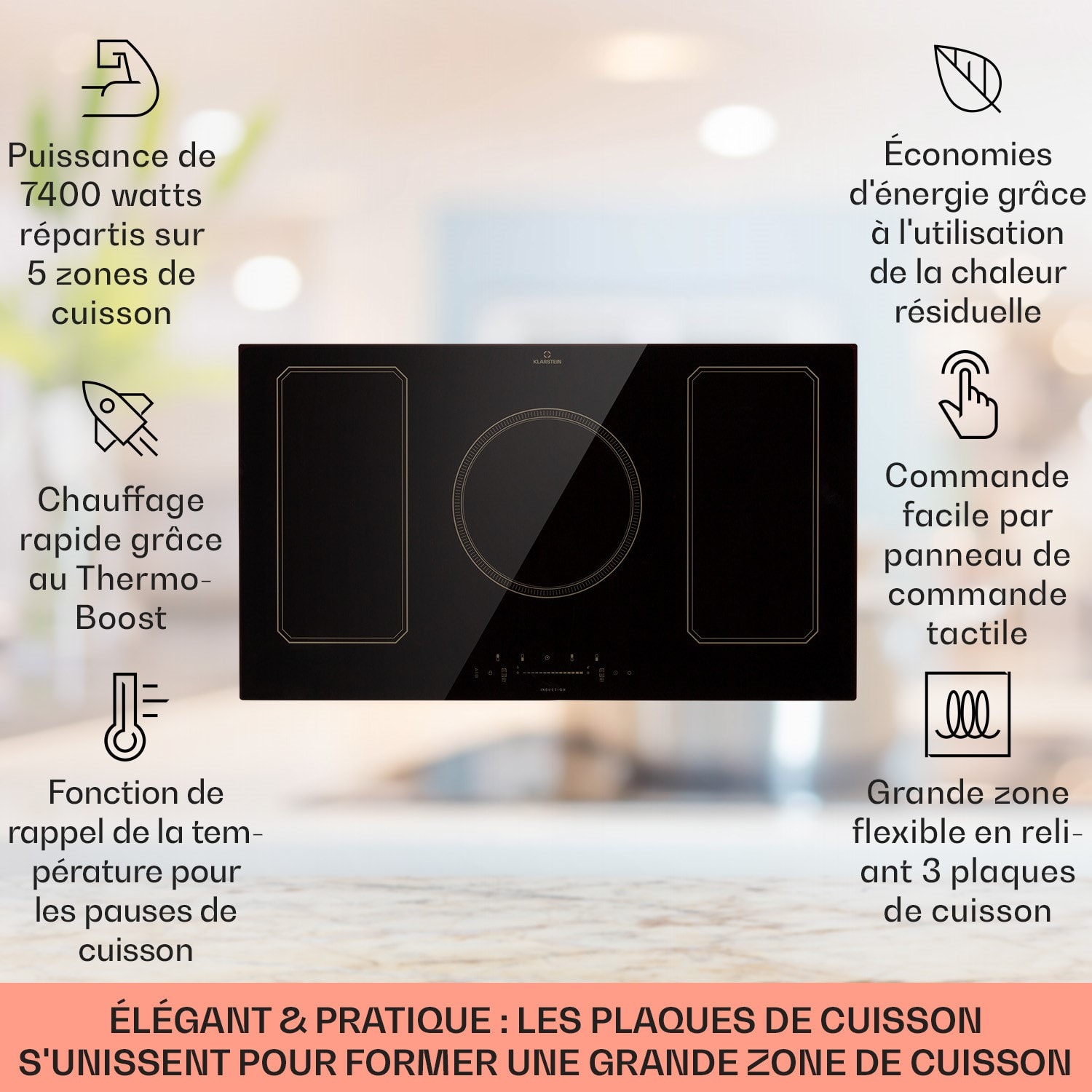 Plaque de cuisson à induction victoria 5 flex encastrable 7400 w 2