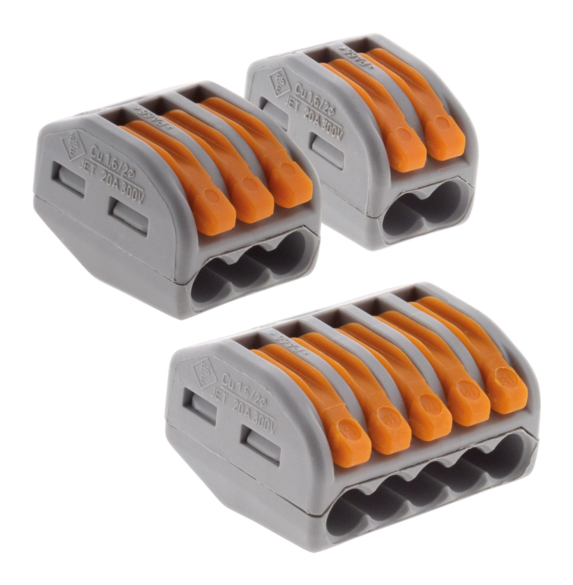Lot de 5 bornes de raccordement S221 COMPACT - Connexion rapide - 5  conducteurs avec leviers 4mm² - Orange 