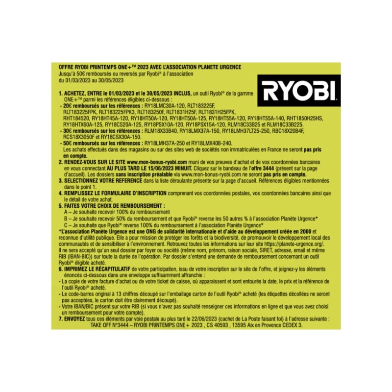 Ryobi OnePlus RLT183250F avec batterie 5 Ah et chargeur au meilleur prix  sur