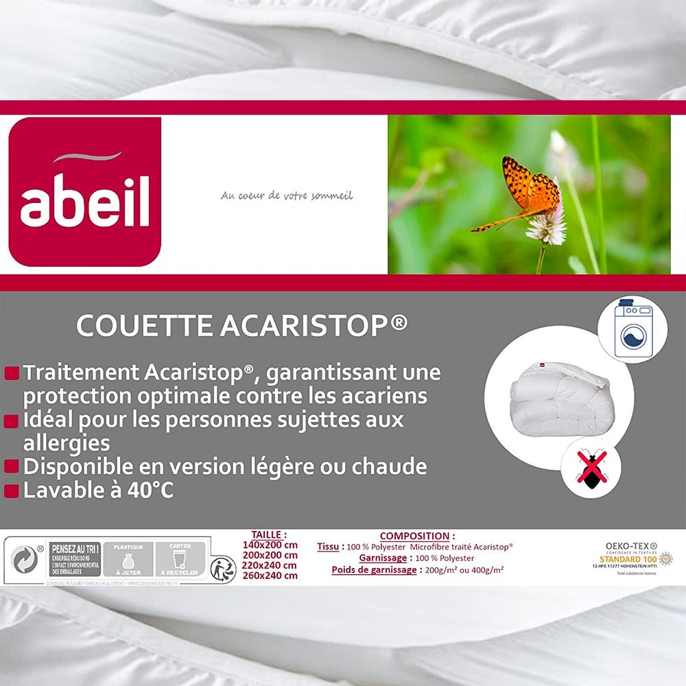 Couette de lit coton blanc ABEIL Dimension - 160x220, Grammage - 400 g/m2