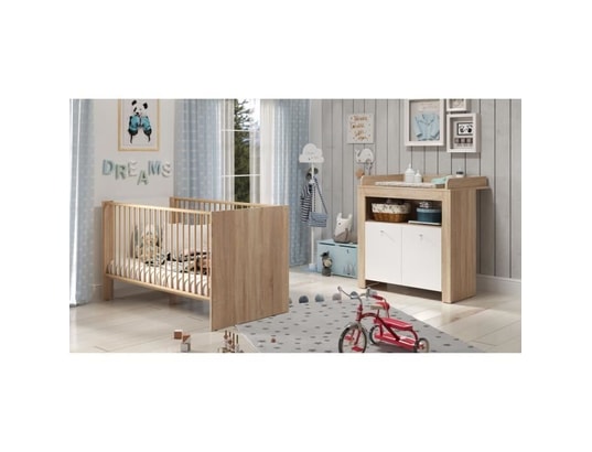 Duo chambre bébé lit + commode blanc - WEBABY