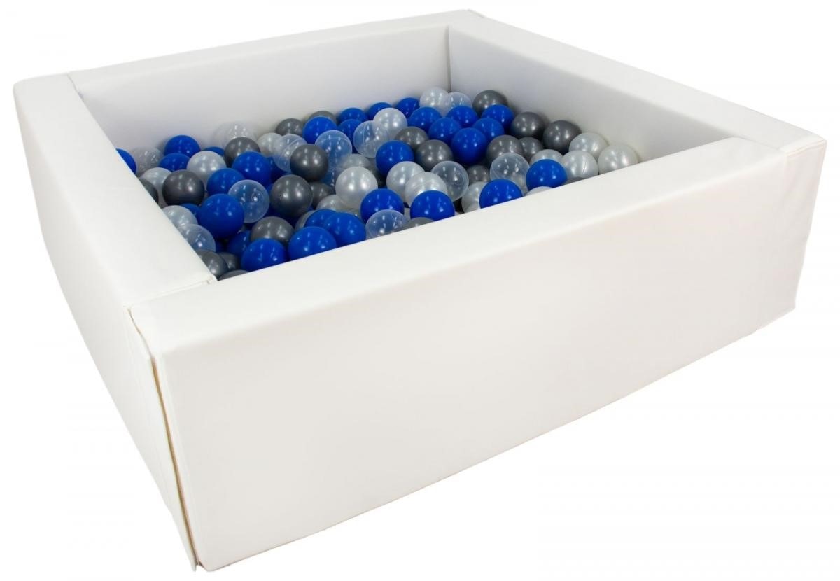 Piscine à balles carrée avec 200 balles - blanc/perle, transparent, bleu, argent VELINDA Pas ...