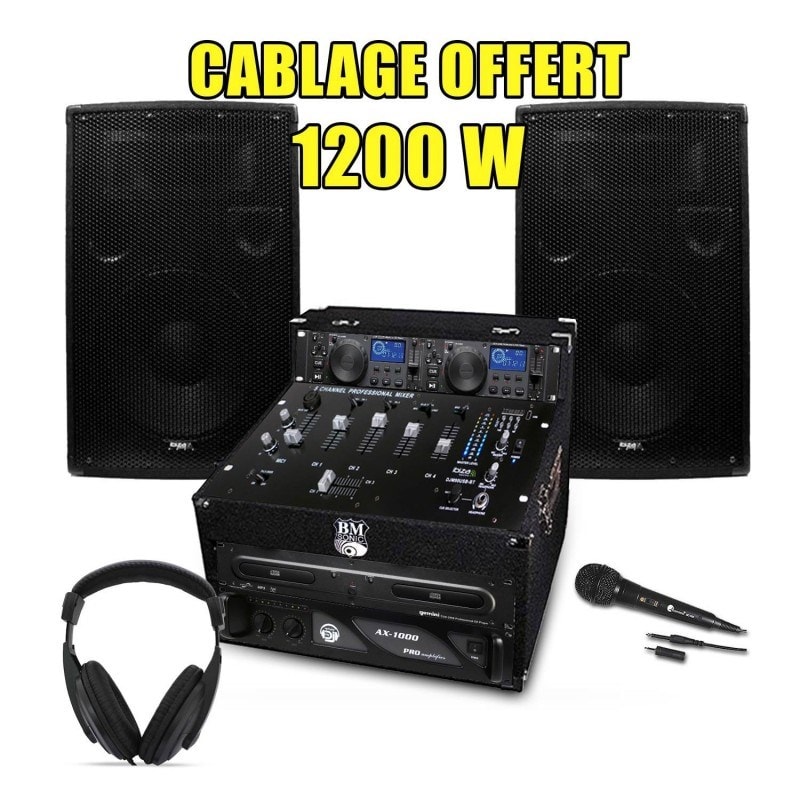 PACK SONO DJ Complet 1200W Ampli Double Lecteur CD MY DEEJAY S150242A
