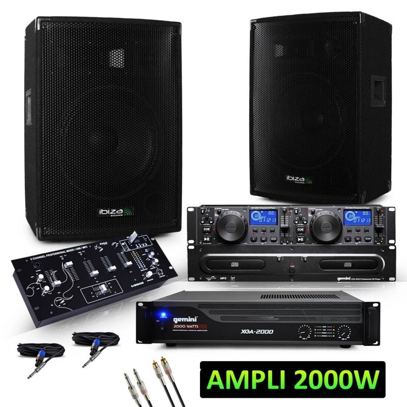 PACK SONO DJ Complet 800W, Ampli Double Lecteur CD