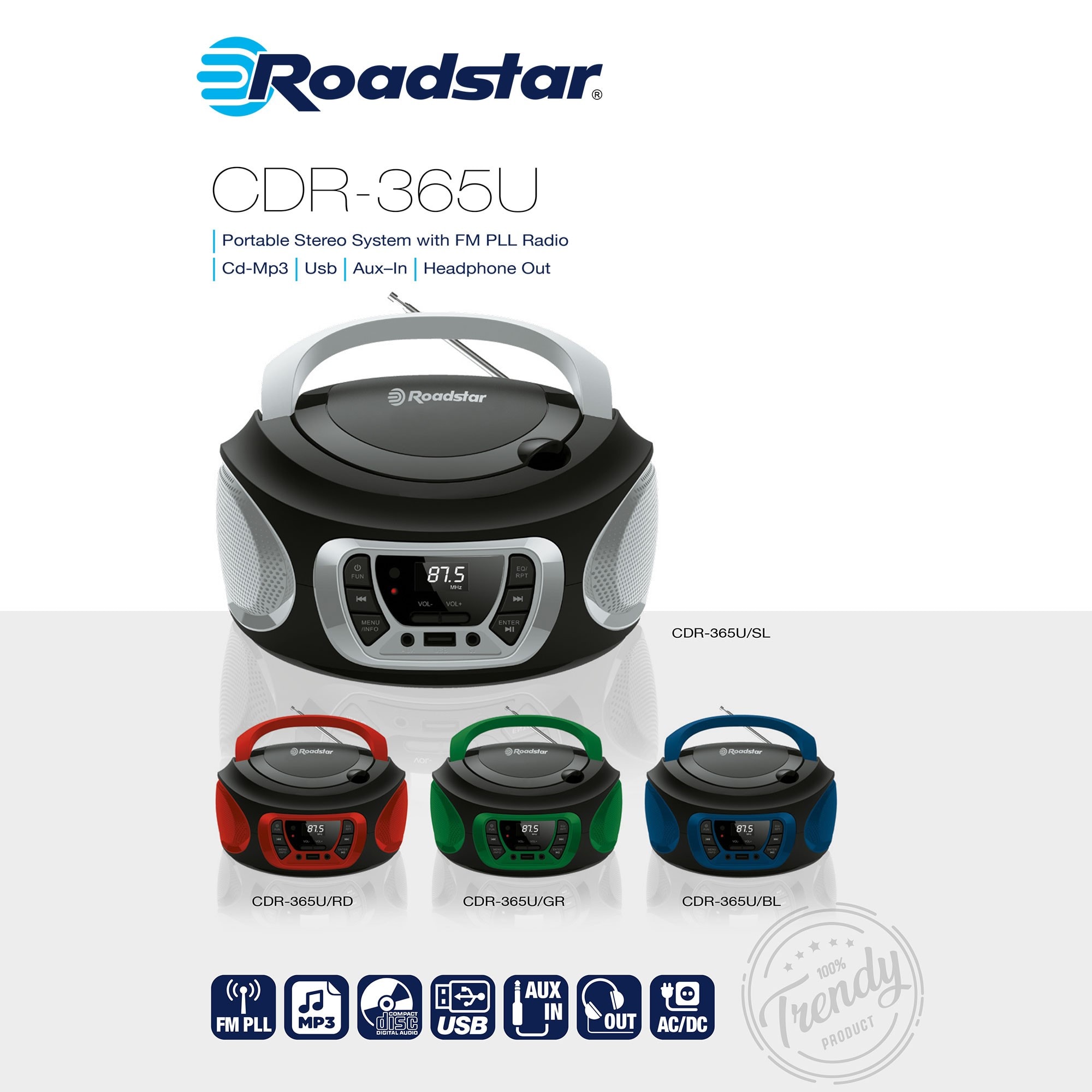 Roadstar hra-270cd-mp3cd+bt radio cd portable vintage dab+/fm