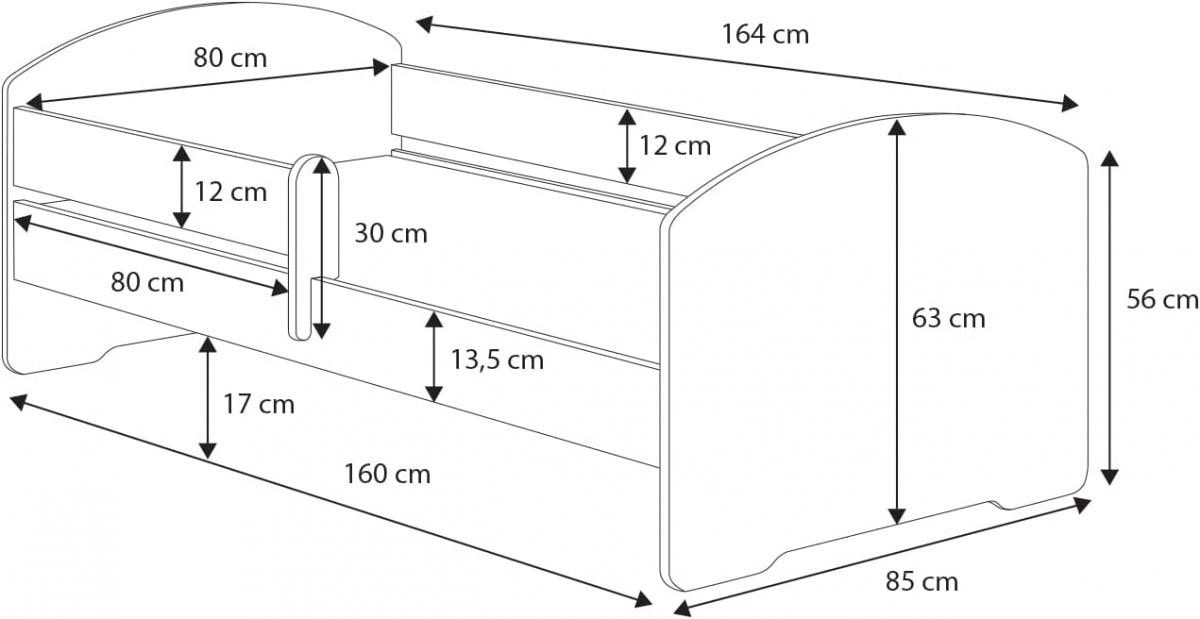 Lit enfant Kobi Lit enfant Ines + tiroir de rangement - 160x80 cm