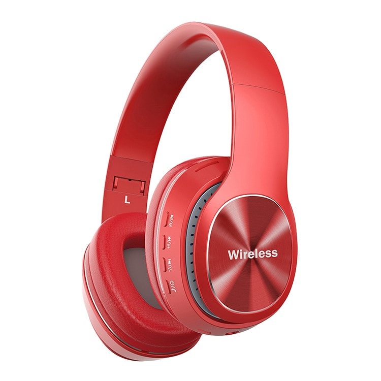 Casque Bluetooth Lecteur MP3 Sans Fil Radio FM MicroSD Rouge