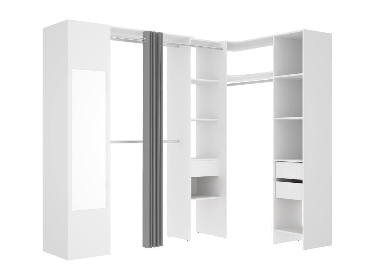 Armoire/dressing d'angle OLOF avec miroir - 6 portes - Blanc