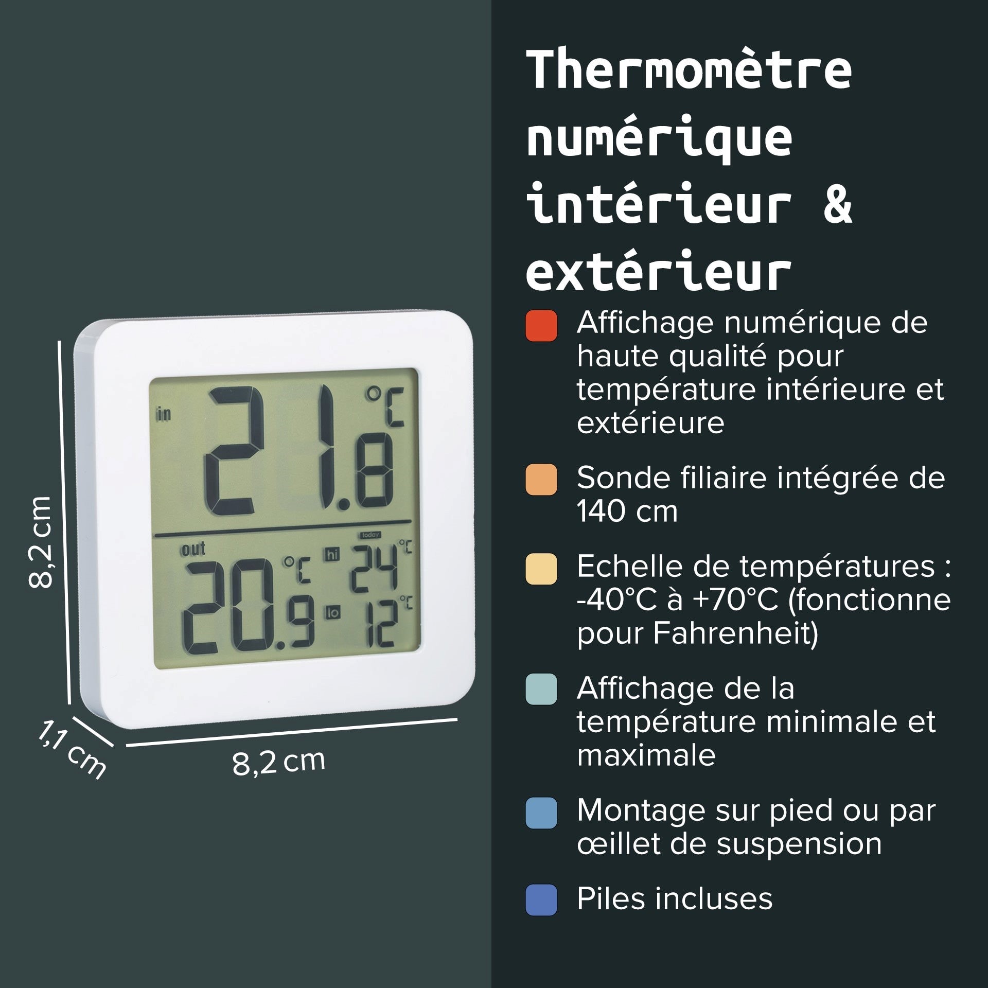 Thermomètre intérieur et extérieur numérique fackelmann tecno ref