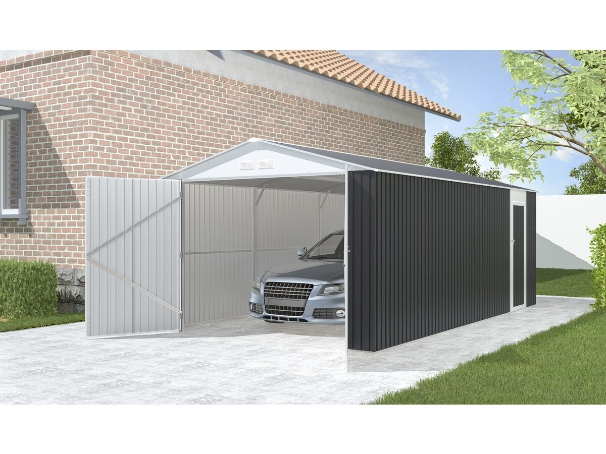 Garage en métal houston - 18,56 m² - anthracite HABITAT ET JARDIN