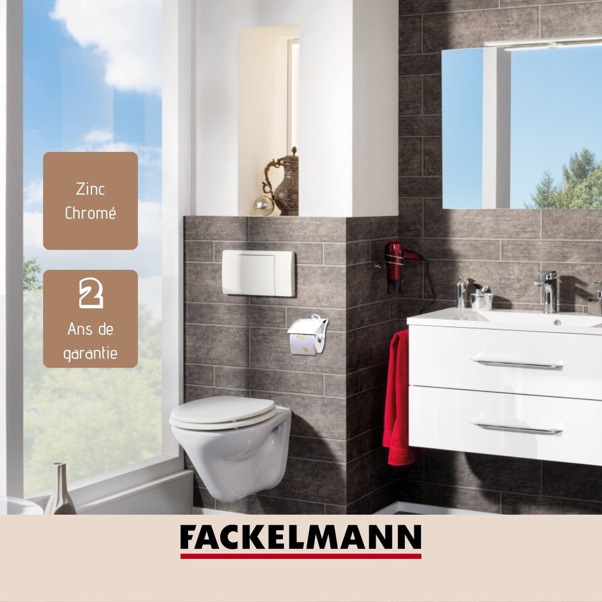 Support papier toilette mural vertical noir mat fackelmann new york  ref.86722 FACKELMANN