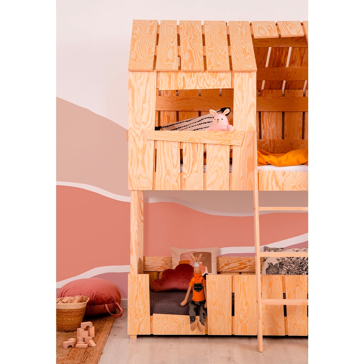 Lit cabane 90x190 barrières et sommier inclus pieds 1 cm sofia - bois  TENDRESSE DE BEBE Pas Cher 