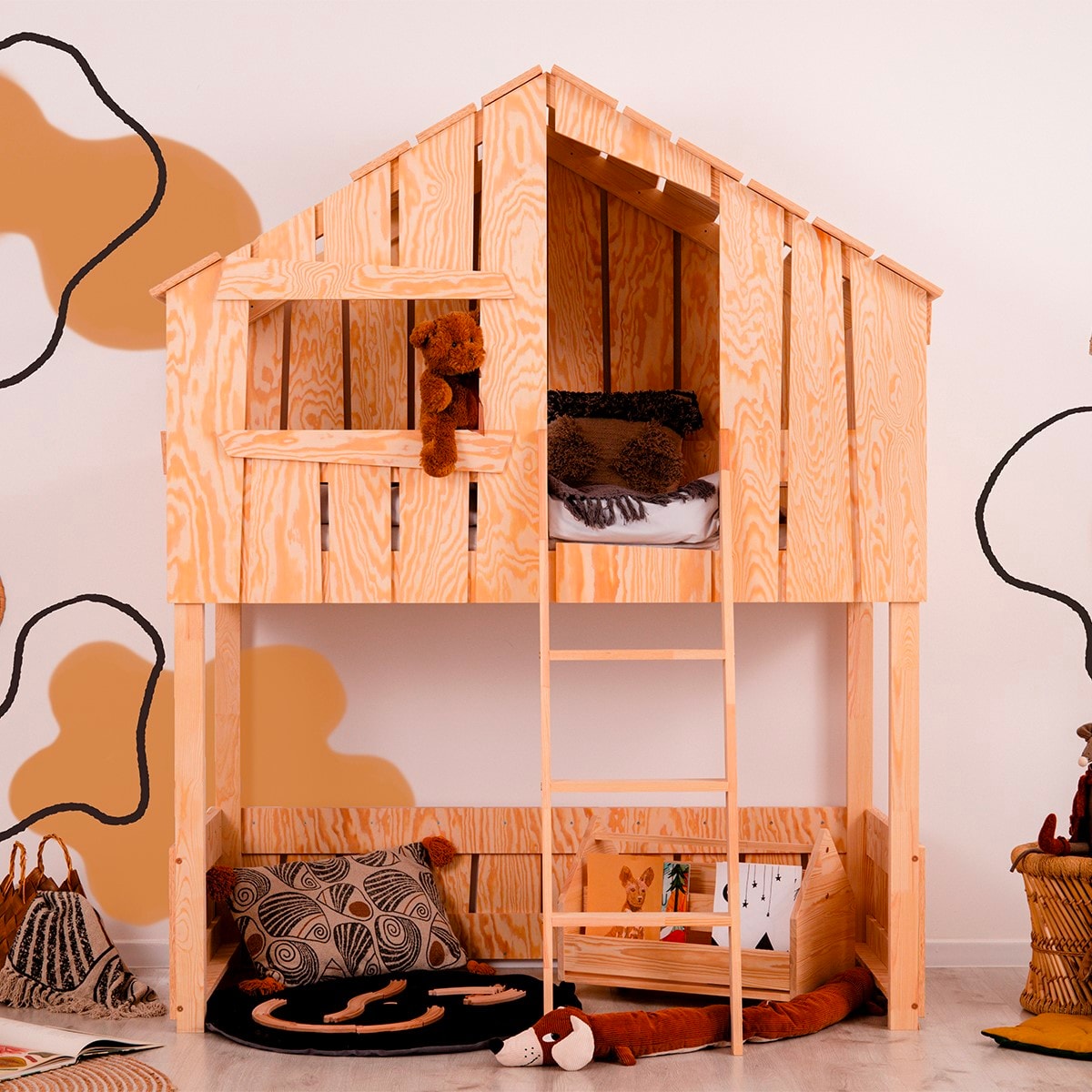 Lit enfant lit cabane 90 x 200 cm lit en bois pour chambre d'enfant avec