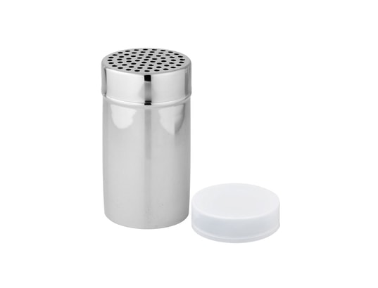 Fackelmann 42908 Saupoudreuse à Sucre Glace Et Parmesan En Acier Inoxydable – Idéale Pour Pâtisseries Et Assaisonnements, 13 X 7 Cm, Argent/Blanc